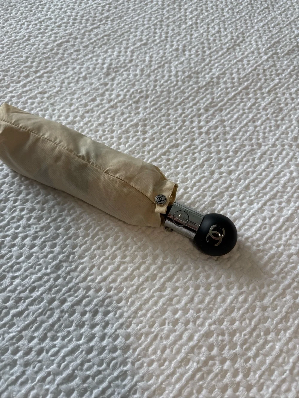 CHANEL Cream Compact Umbrella with Logo Accent